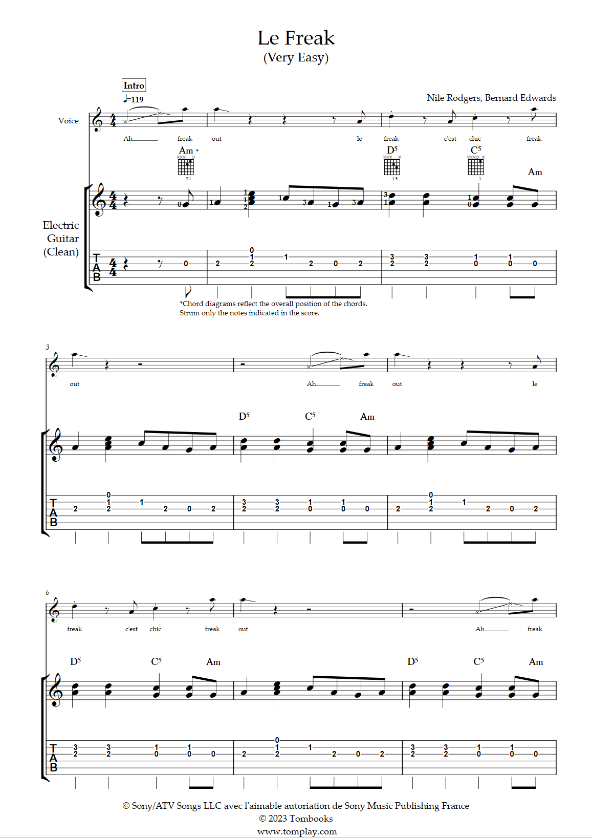 Le Freak (Very Easy Level, Electric Guitar) (Chic) - Guitar Tabs and ...