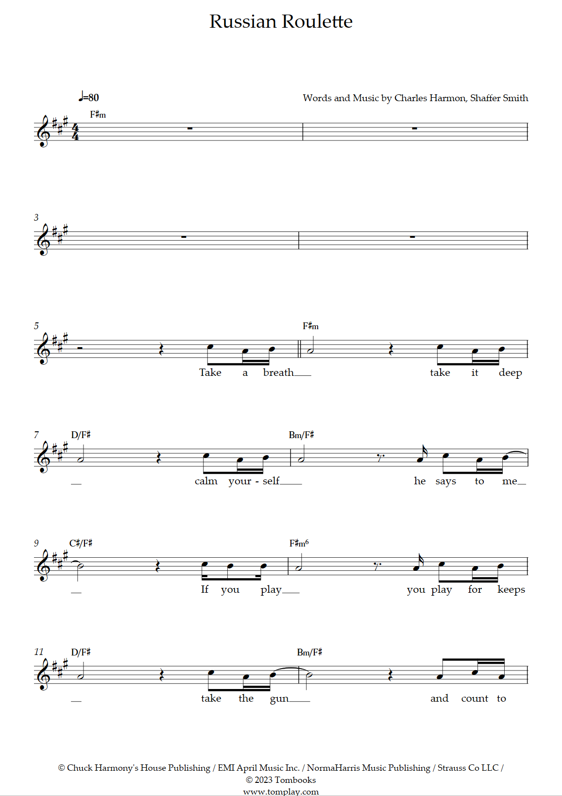 Free Russian Roulette by Rihanna sheet music