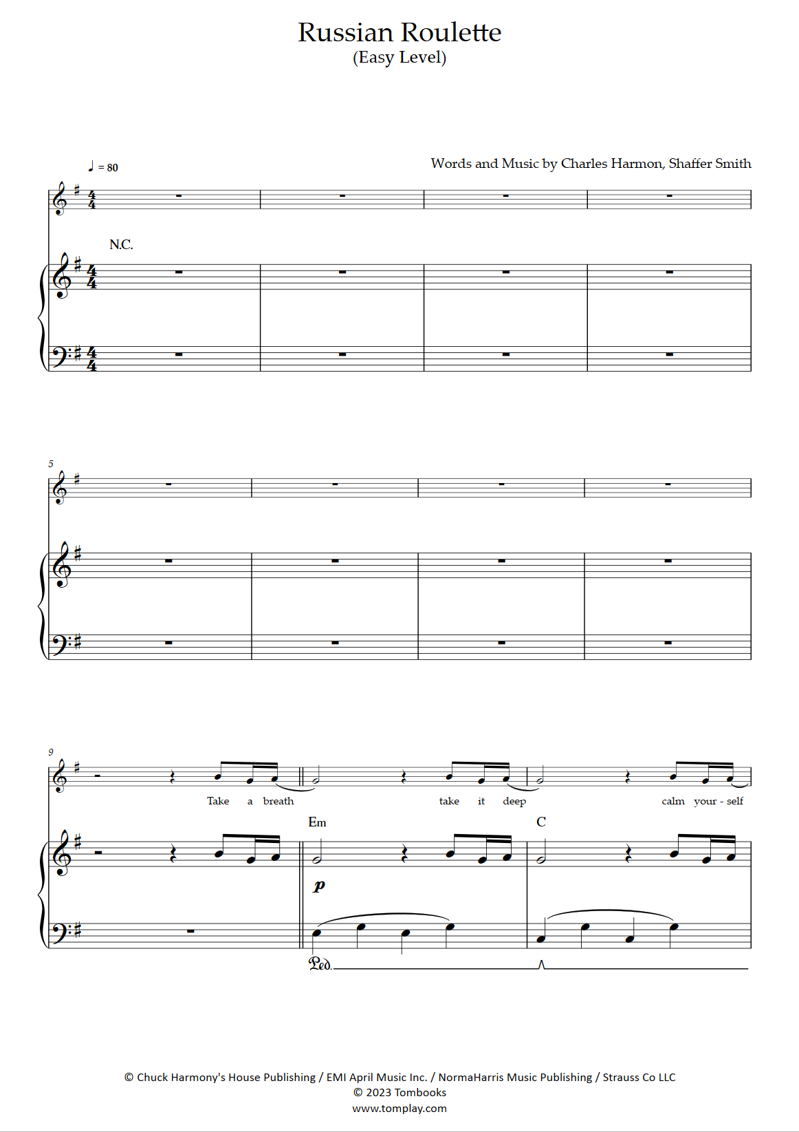 Russian Roulette Sheet Music, Rihanna