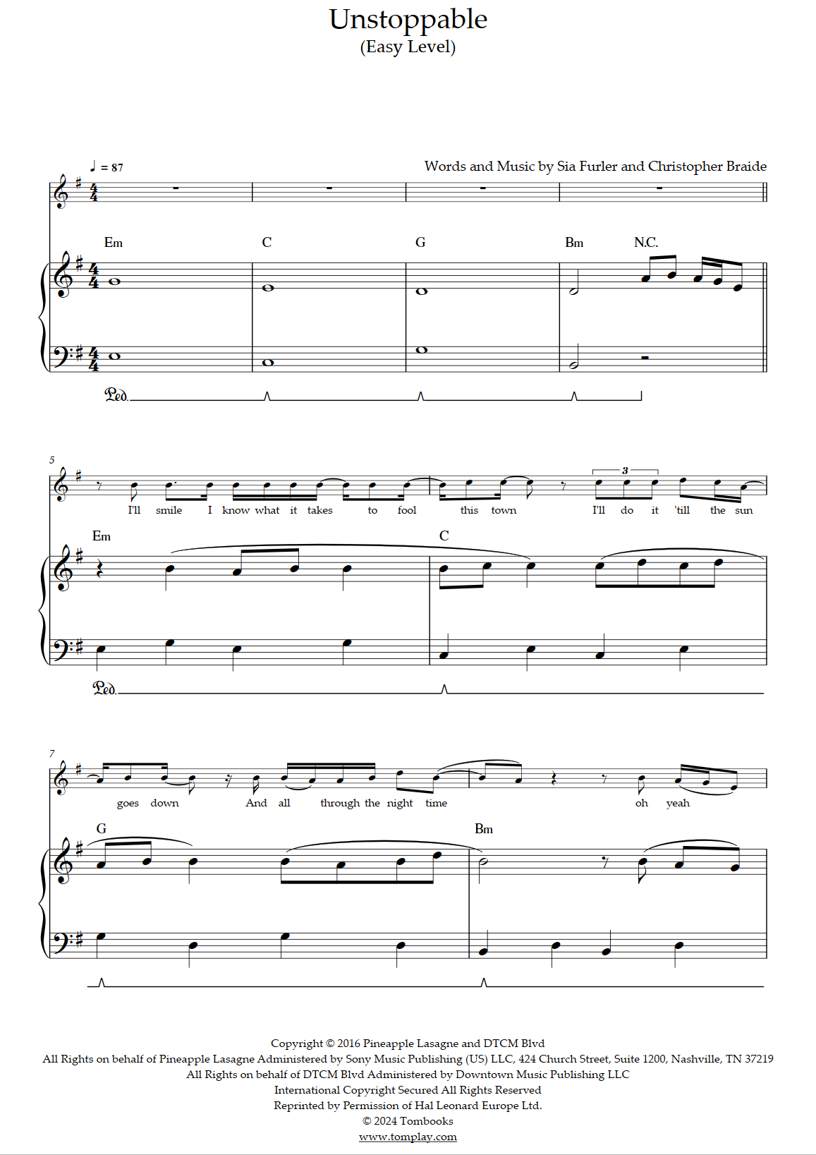 Unstoppable Easy Level With Orchestra Sia Piano Sheet Music