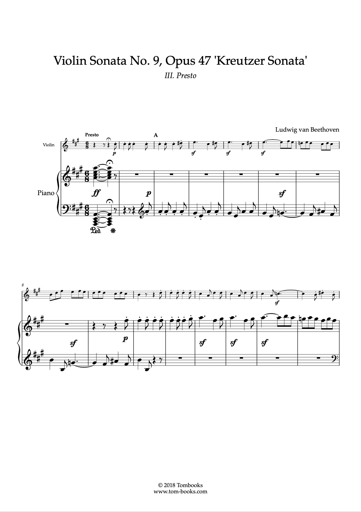 Violin Sonata No. 9 in A major, Opus 47 'Kreutzer Sonata' – III