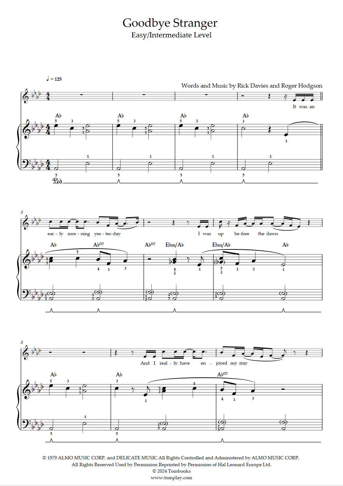 Goodbye Stranger (Easy/Intermediate Level, with Orchestra) (Supertramp