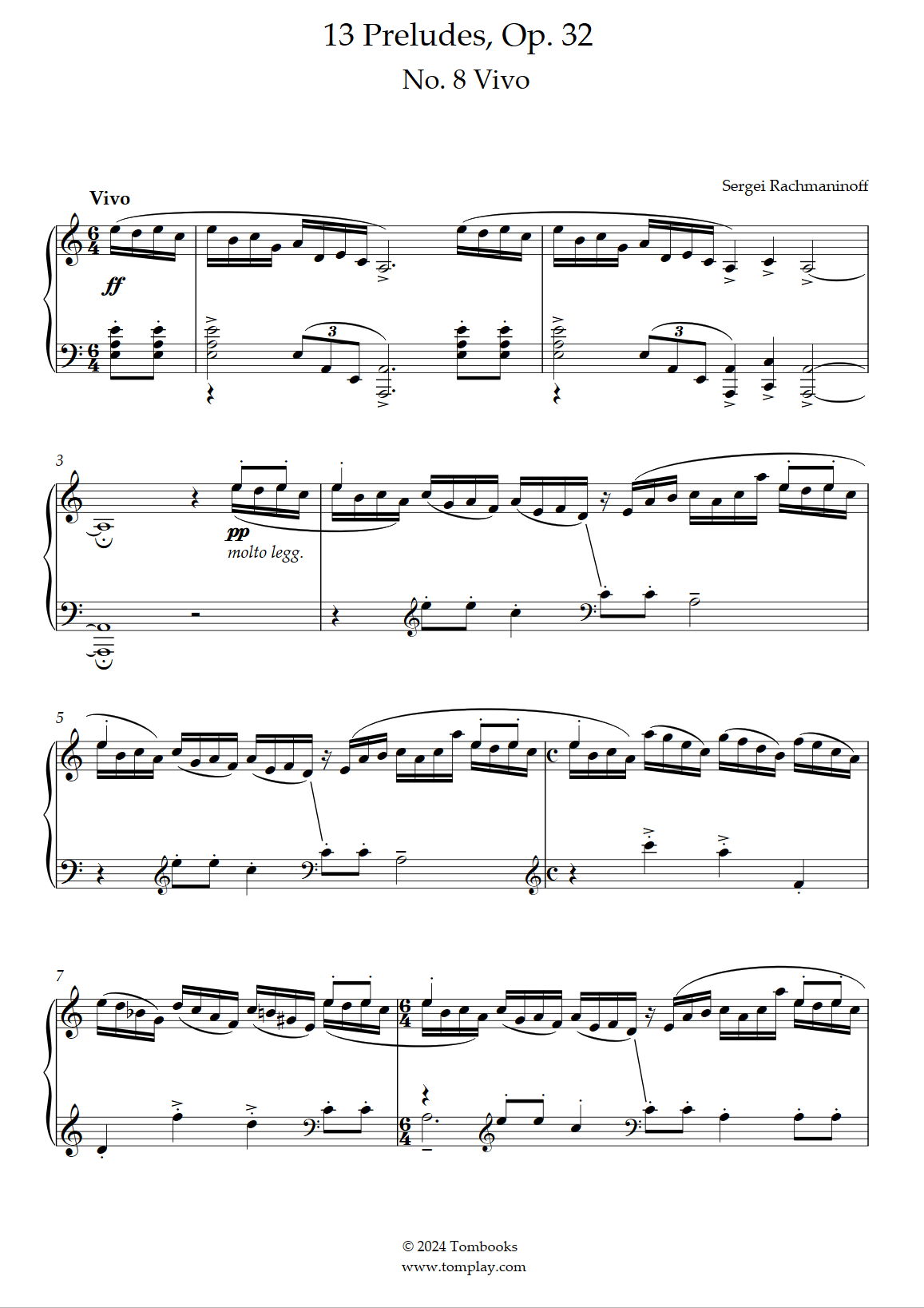 13 Preludes Op 32 No 8 Vivo Rachmaninoff Piano Sheet Music 13 Preludes Op 32 No 8 Vivo Rachmaninoff Piano Sheet Music