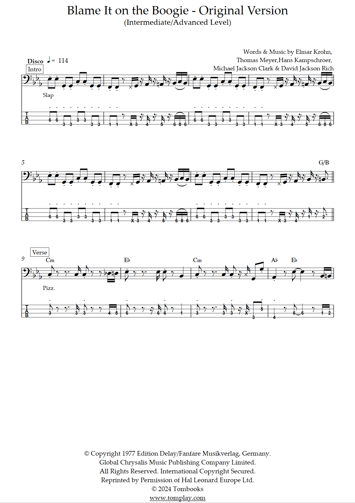 jackson 5 blame it on the boogie bass tab