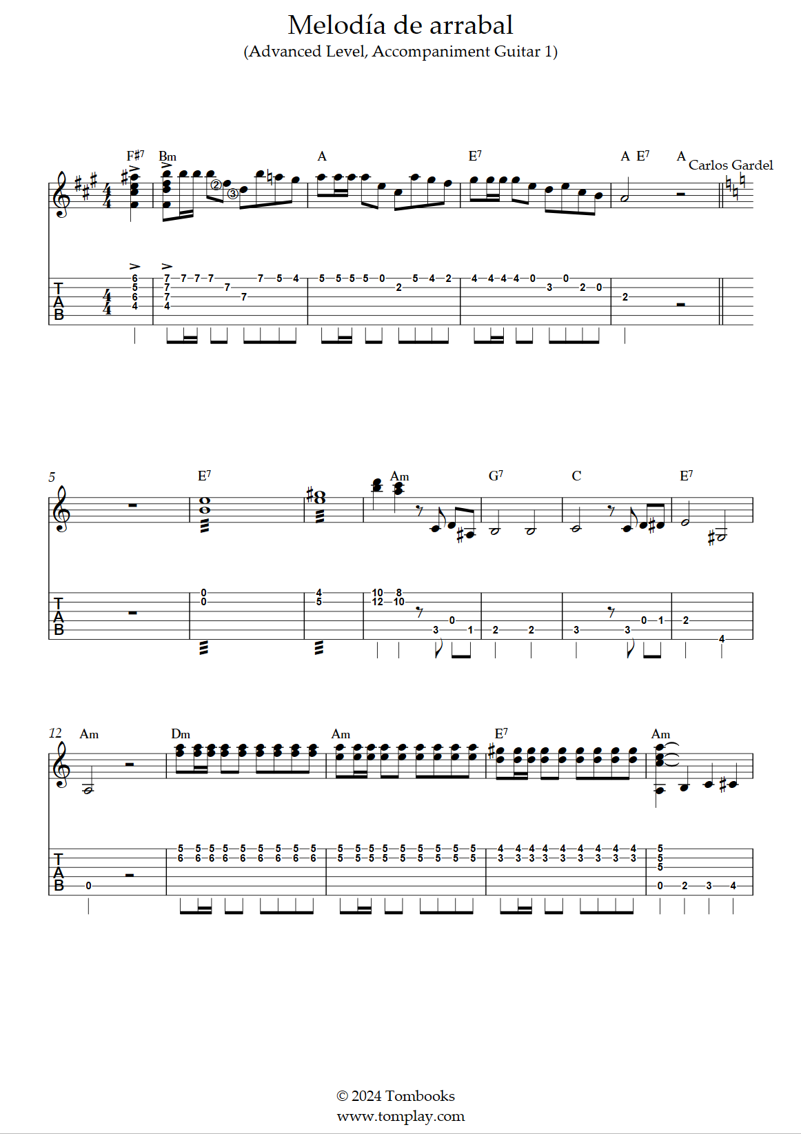 Melodía de arrabal (Advanced Level, Guitar 1) (Carlos