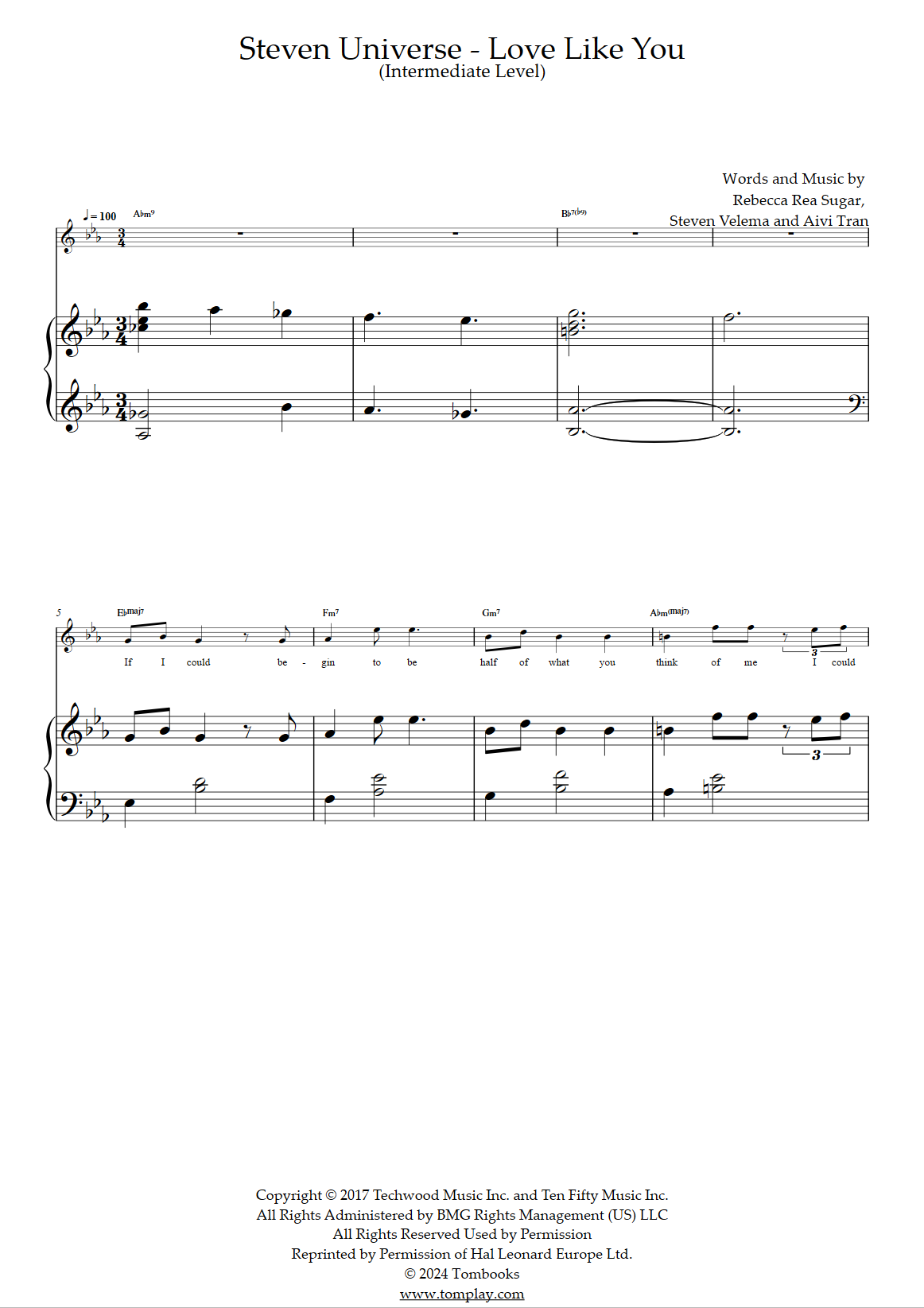 Steven Universe Love Like You (Intermediate Level, Solo Piano