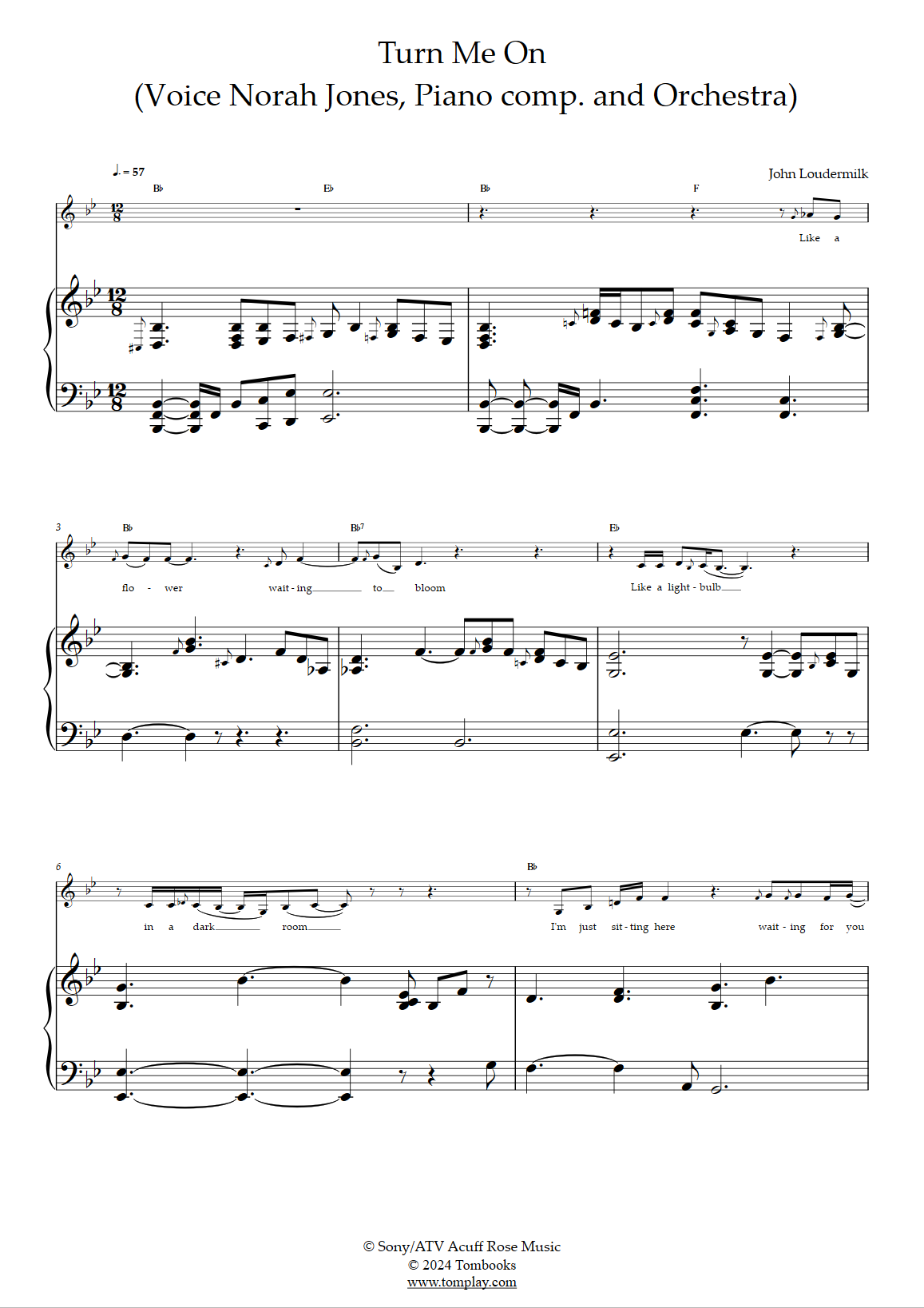 Turn Me On (Voice Norah Jones, Piano comp. and Orchestra) (Norah Jones) Piano Sheet Music