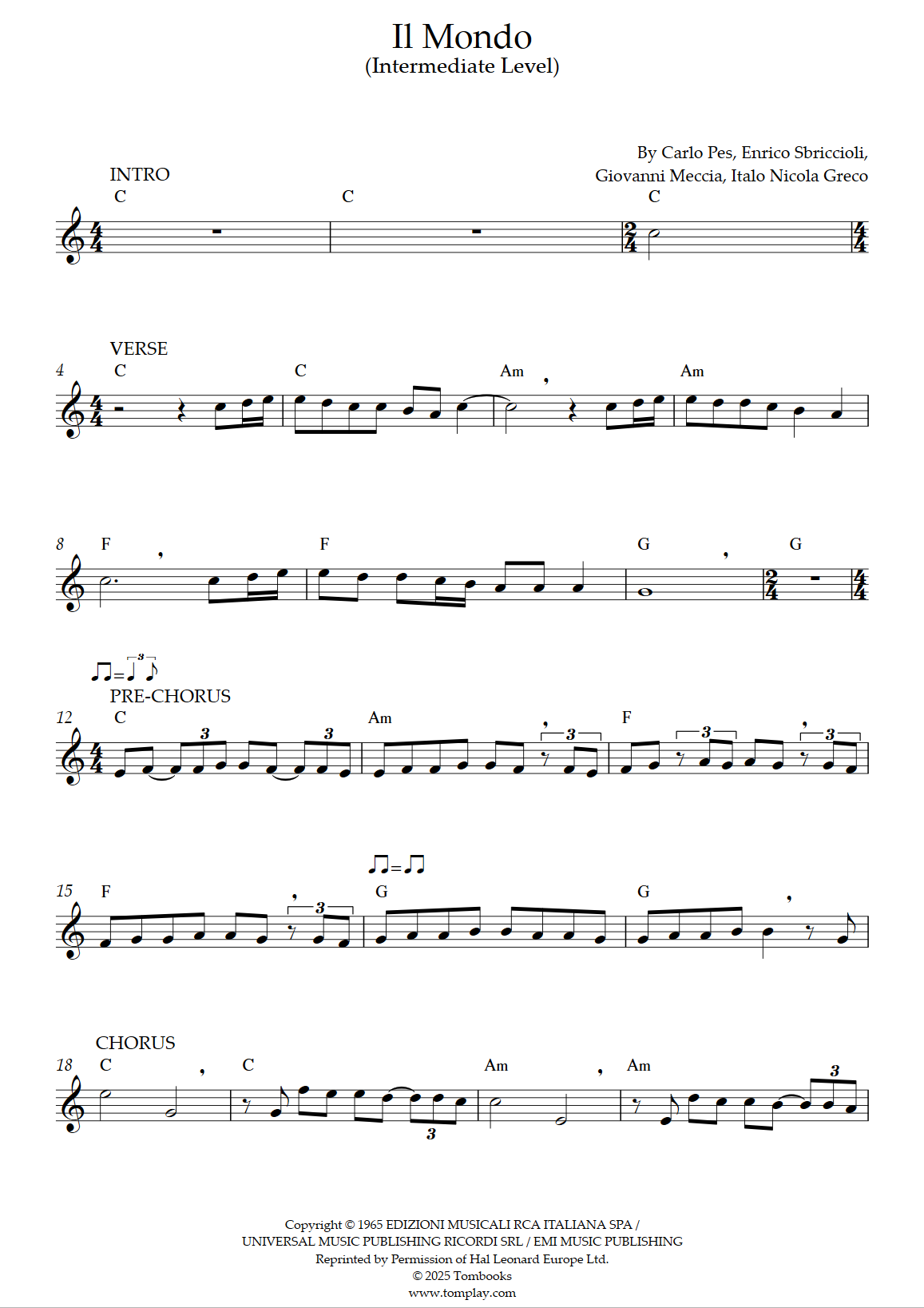 Il Mondo niveau Interm diaire Sax Alto Jimmy Fontana Partition Il Mondo niveau Interm diaire Sax Alto Jimmy Fontana Partition