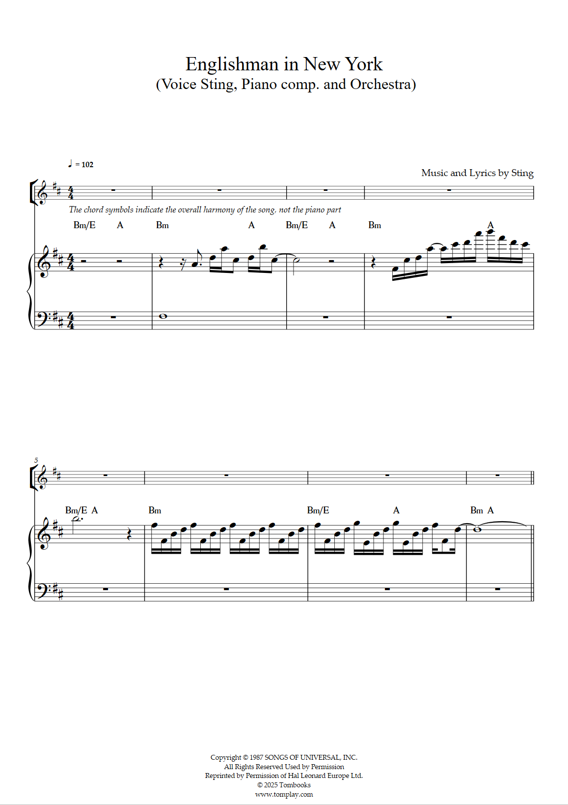 englishman in new york piano easy