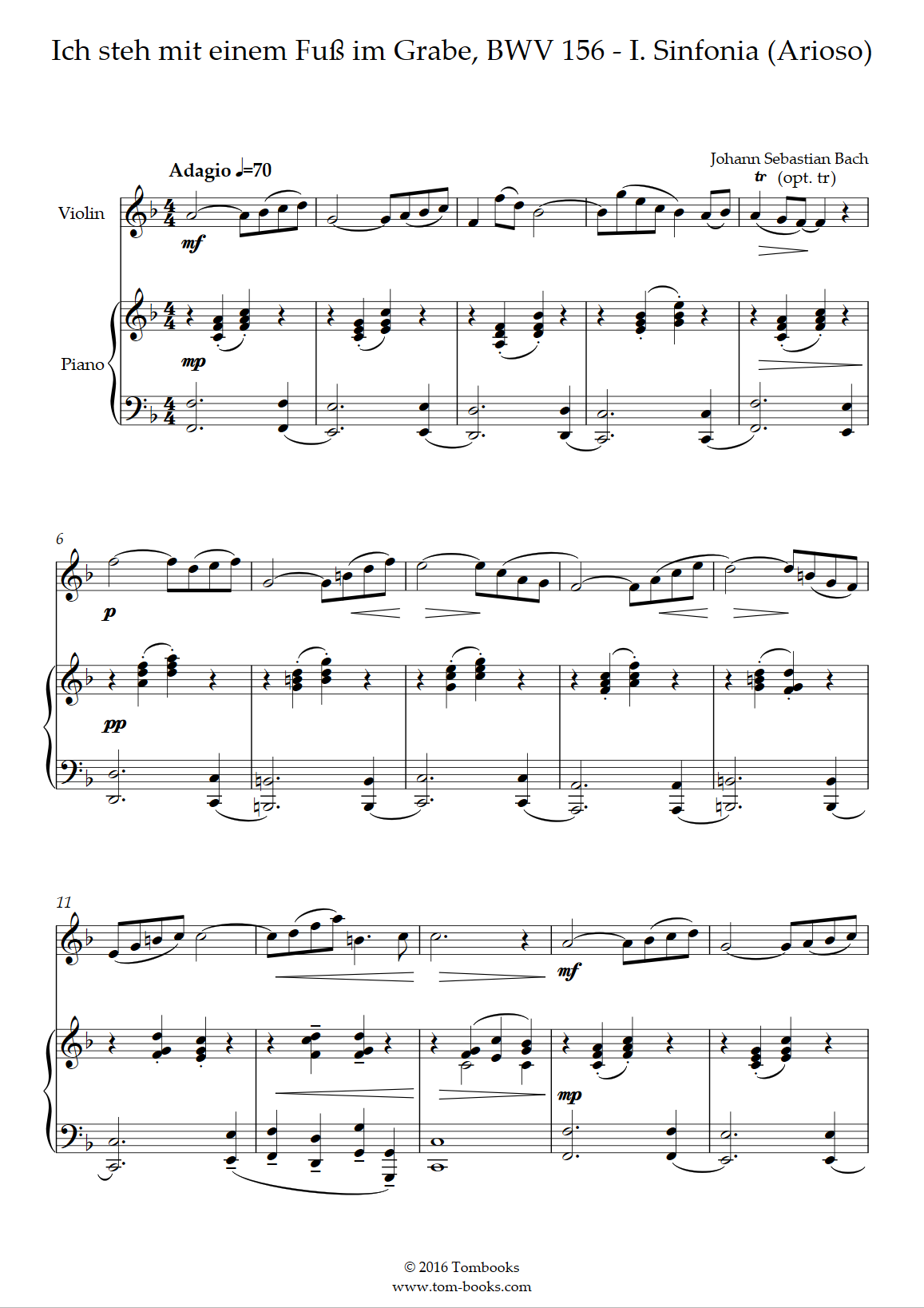 Ich steh mit einem Fuß im Grabe カンタータ BWV 156 - 第1曲