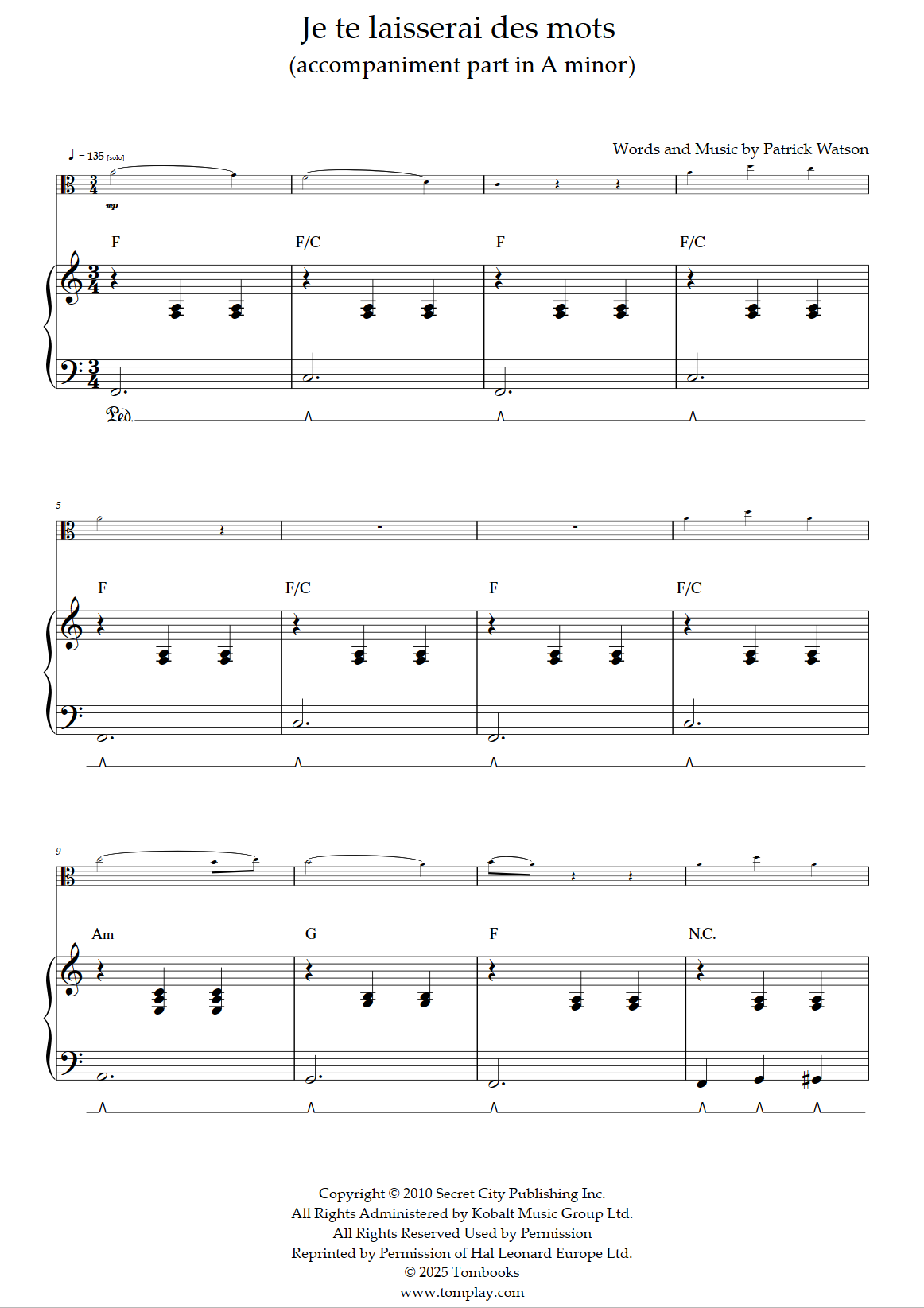 How To Pronounce Je Te Laisserai Des Mots Je te laisserai des mots (accompaniment part in A minor) (Laura Anglade