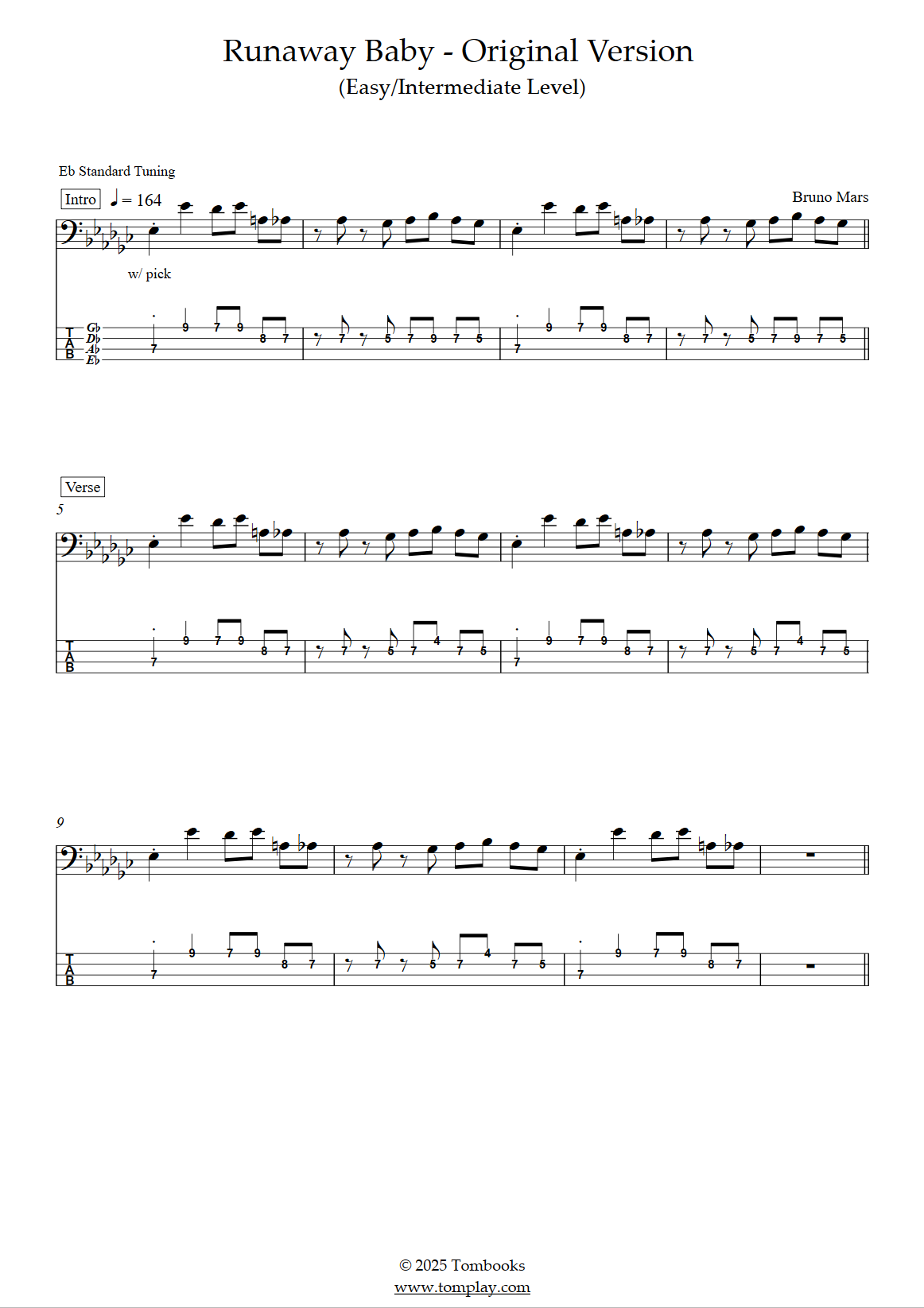 Runaway Baby／Bruno Mars【無料ギターTAB譜（free guitar tab
