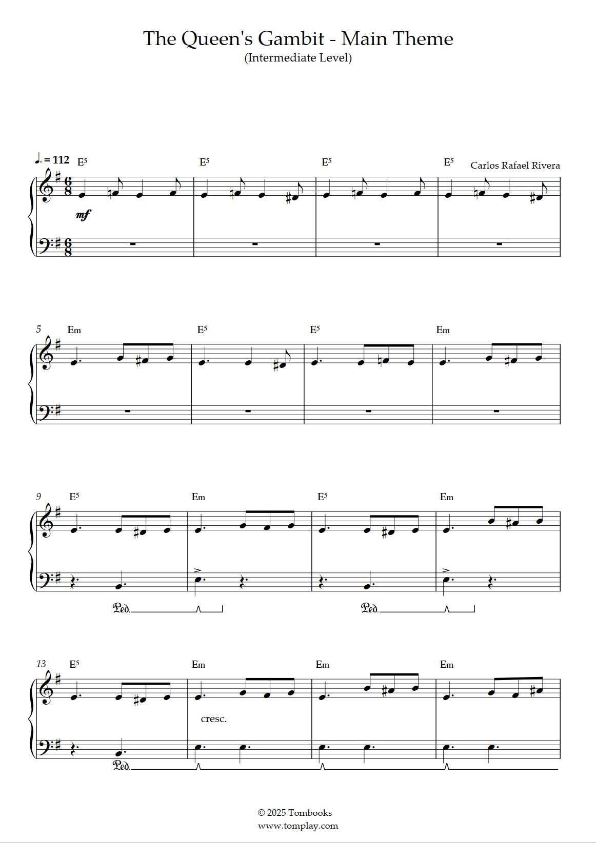 The Queen's Gambit (Intermediate Level, Solo Piano) (Carlos Rafael