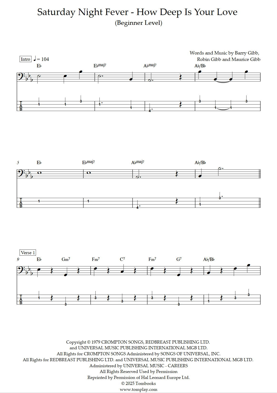 Saturday Night Fever How Deep Is Your Love (Beginner Level) (Bee Gees