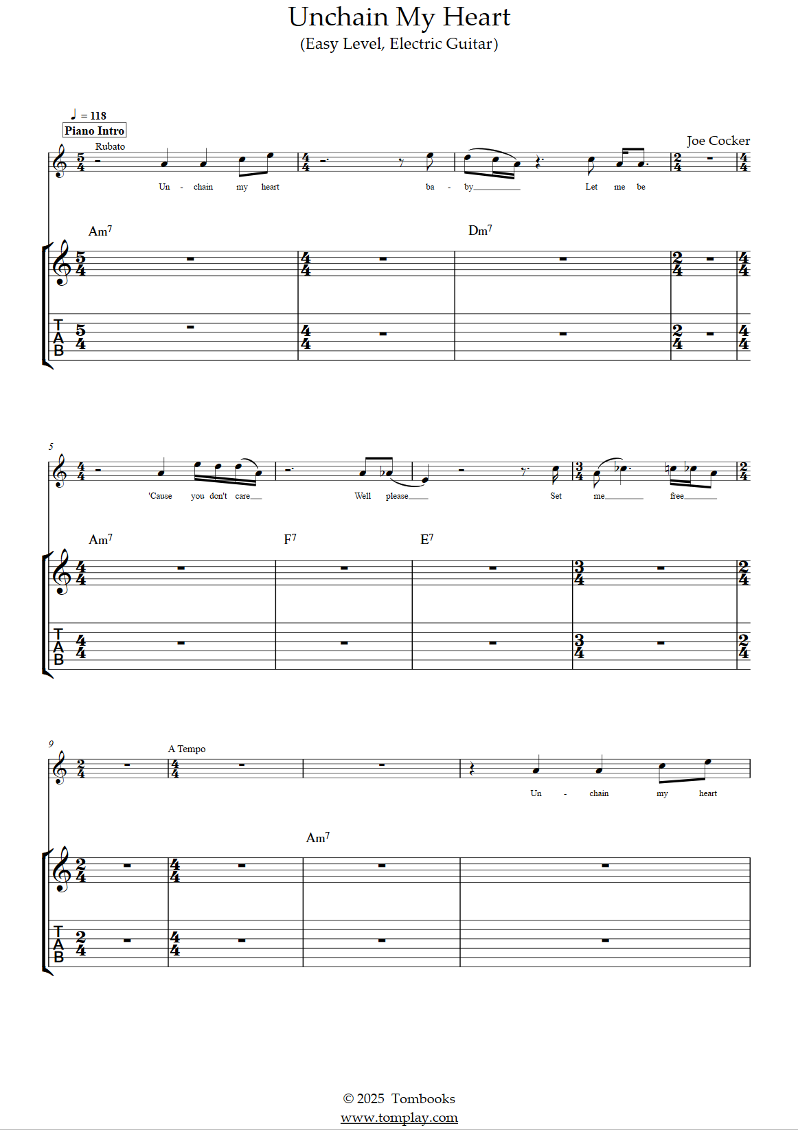 Unchain My Heart (Easy Level, Electric Guitar) (Joe Cocker) Guitar