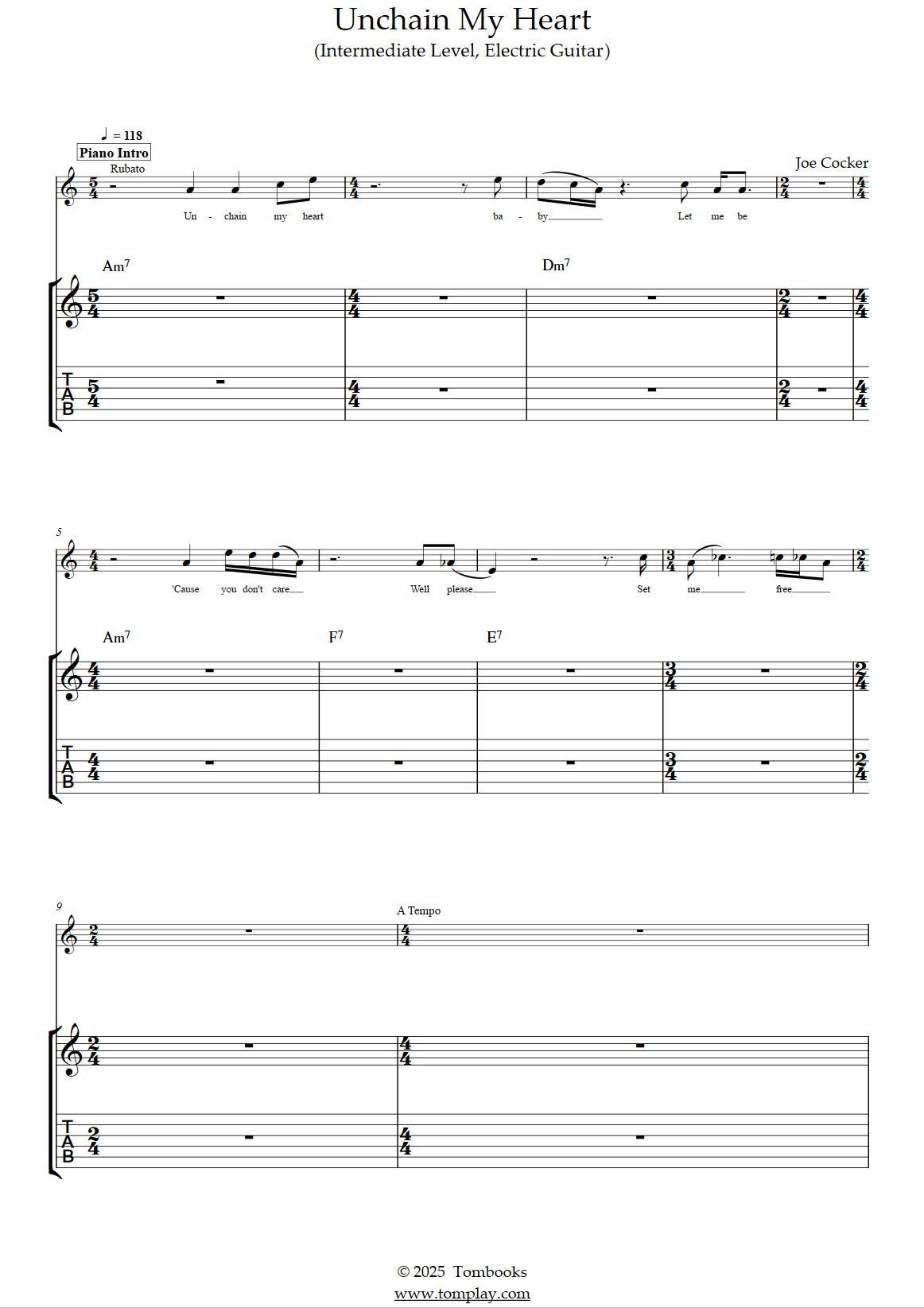 Unchain My Heart (Intermediate Level, Electric Guitar) (Joe Cocker