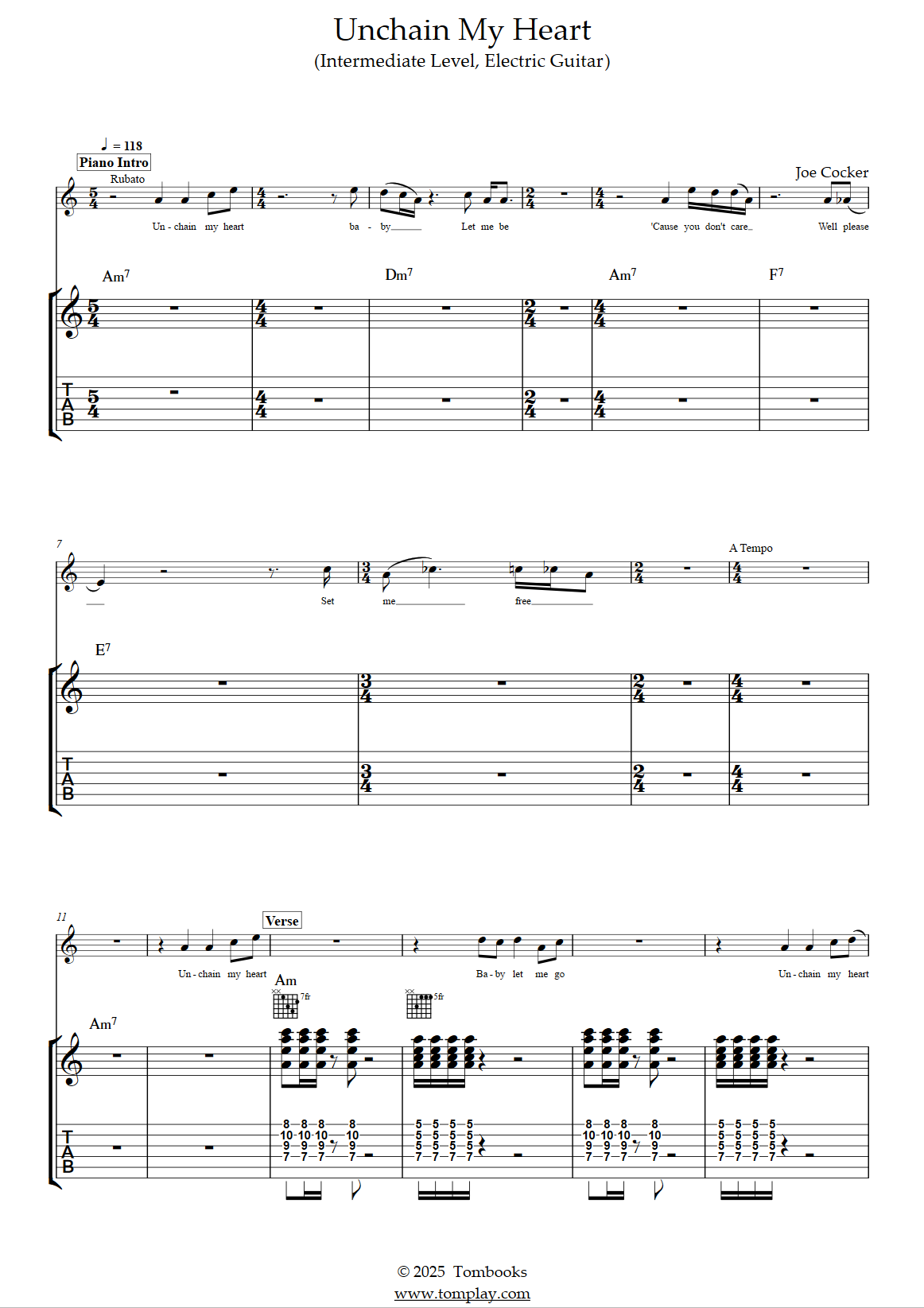 Unchain My Heart (Intermediate Level, Electric Guitar) (Joe Cocker