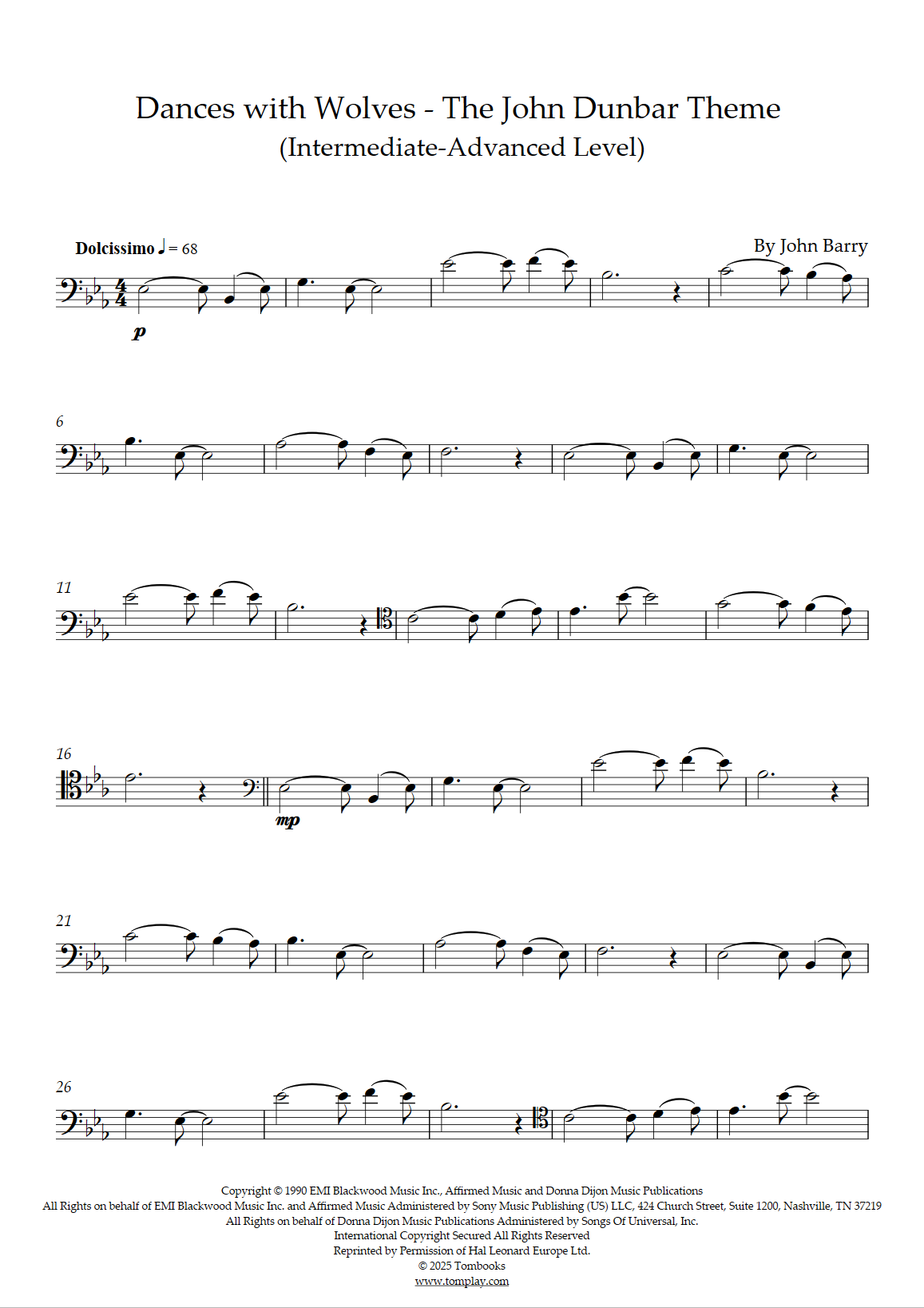 André Rieu John Dunbar Theme Dances With Wolves Dances with Wolves - The John Dunbar Theme (Intermediate/Advanced Level