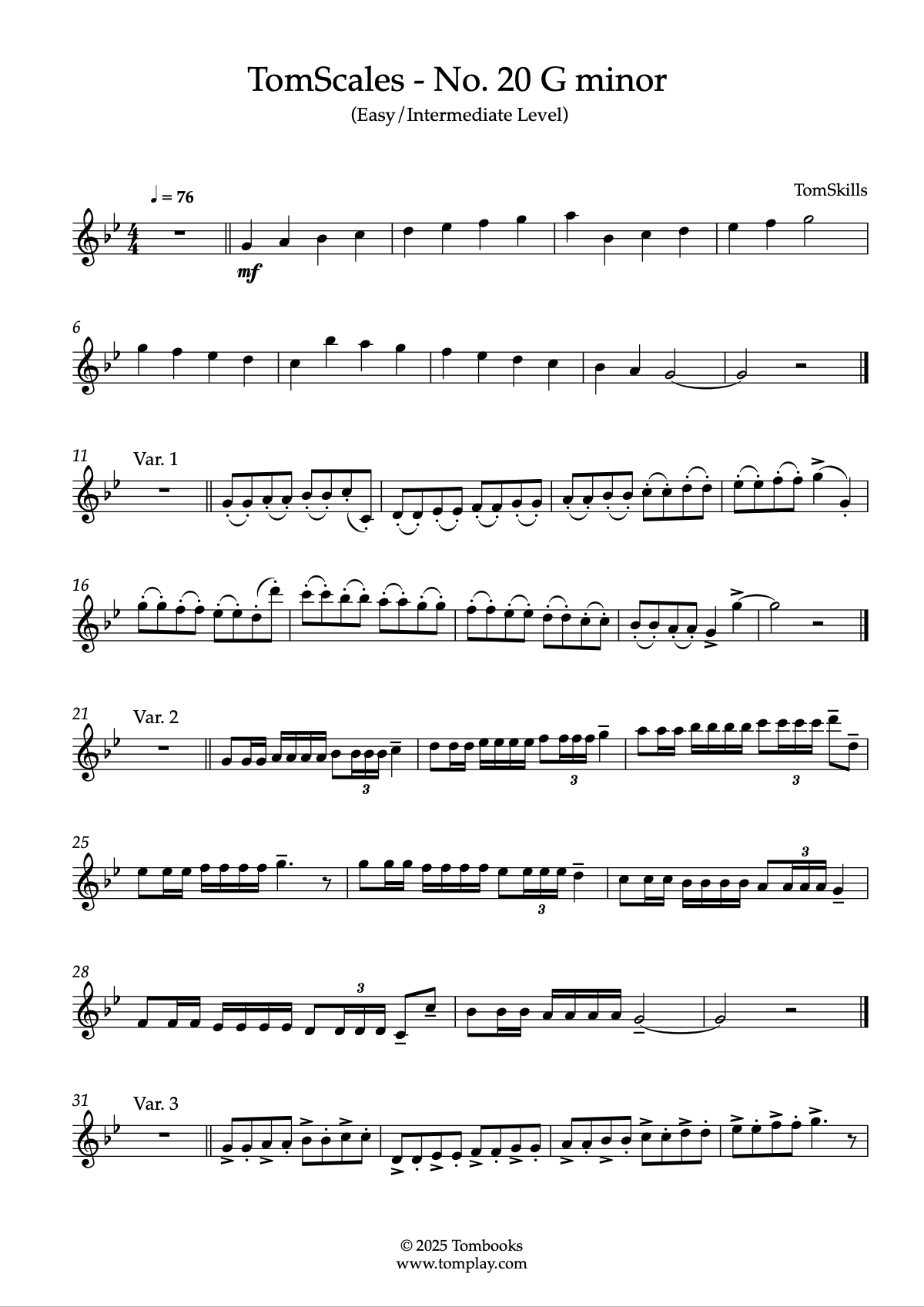 TomScales No. 20 G minor (Easy/Intermediate Level) (TomSkills