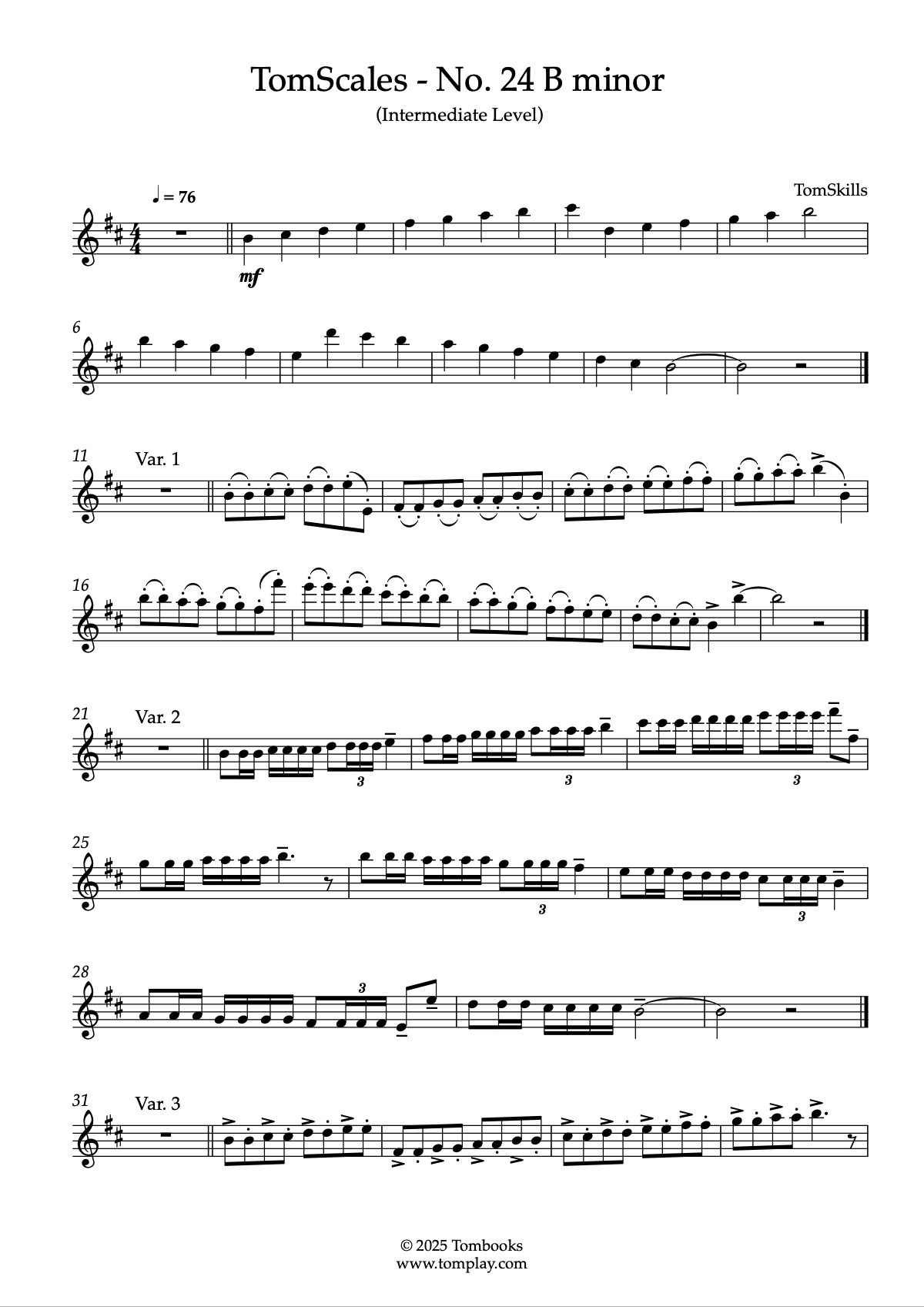 TomScales No. 24 B minor (Intermediate Level) (TomSkills) Flute