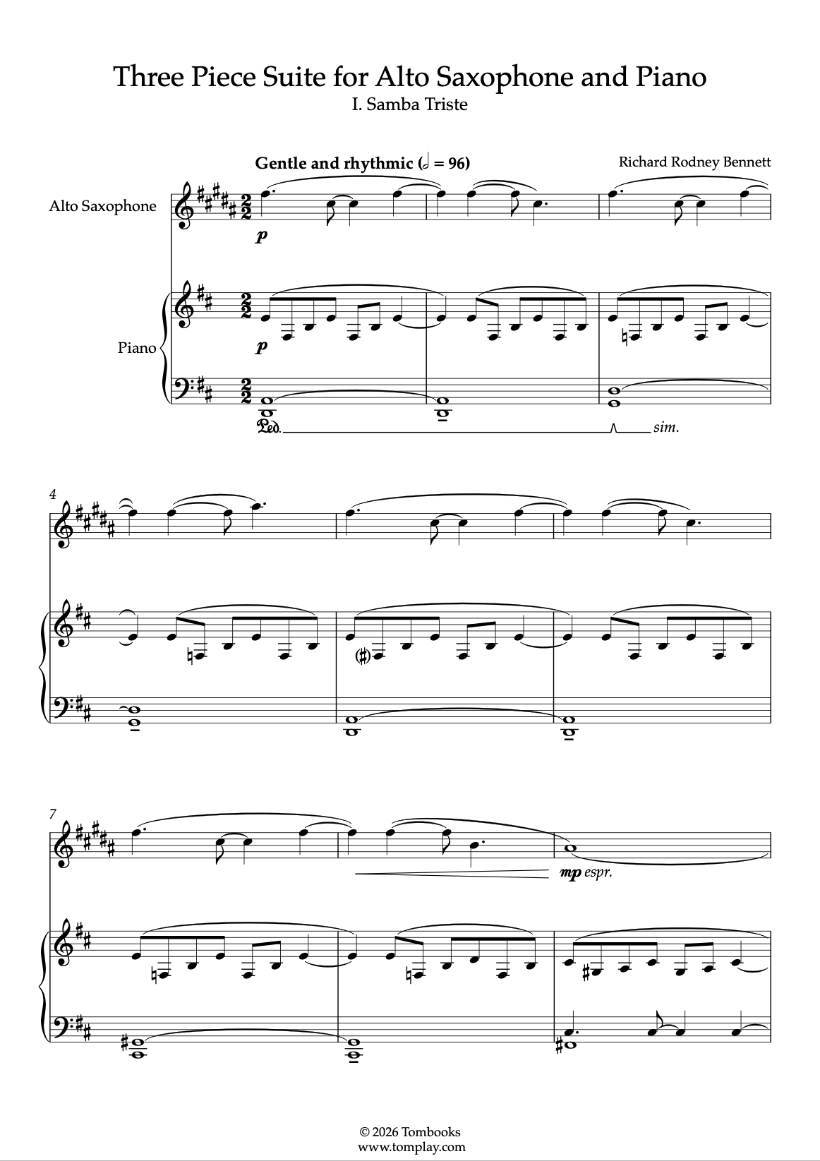 Three Piece Suite for Alto Saxophone and Piano - I. Samba Triste