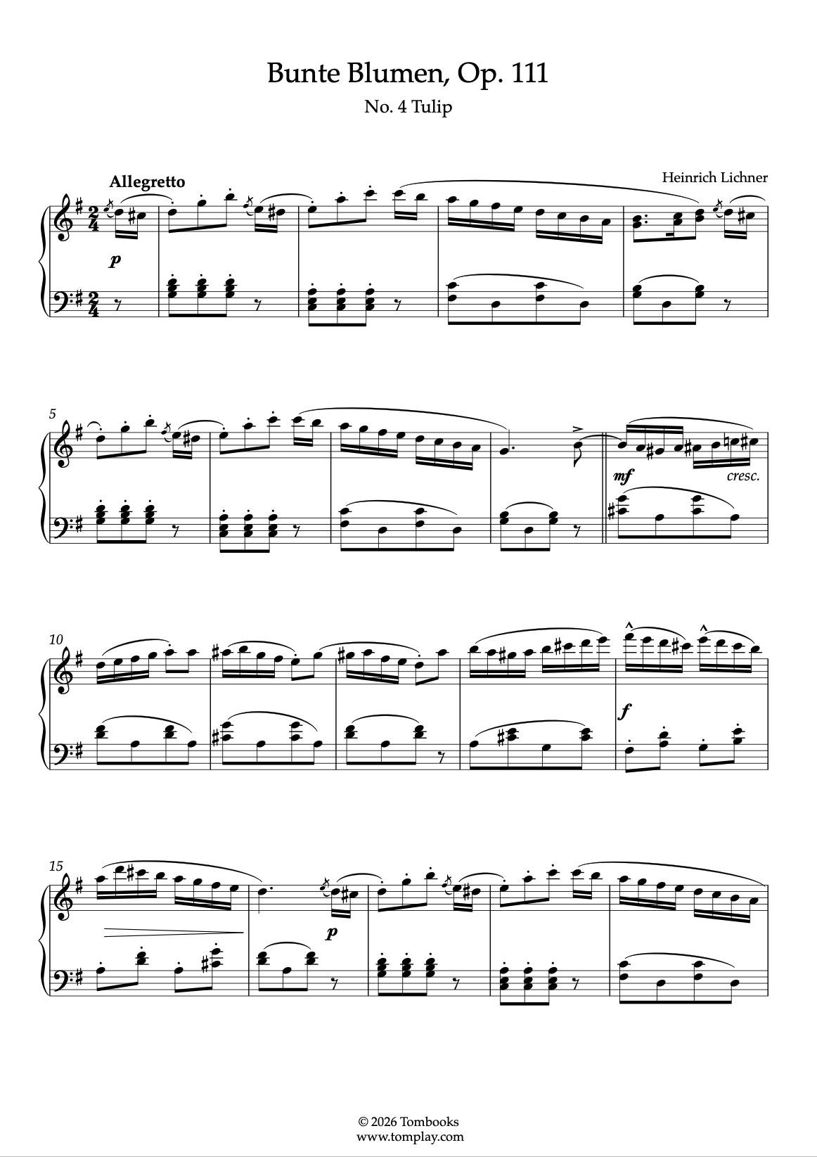 色とりどりの花 Op.111 - No. 4 Tulip (リヒナー) - ピアノ 楽譜