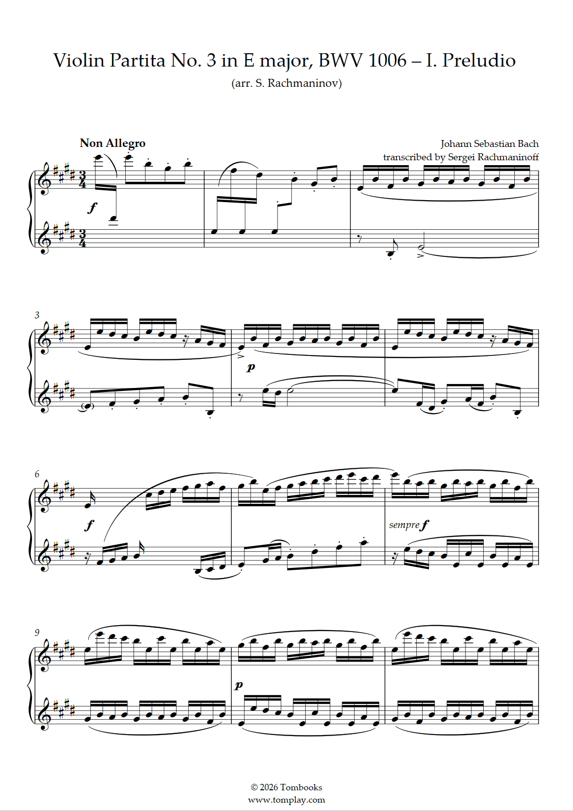 無伴奏ヴァイオリンのためのパルティータ第3番 ホ長調 BWV1006〜第1曲