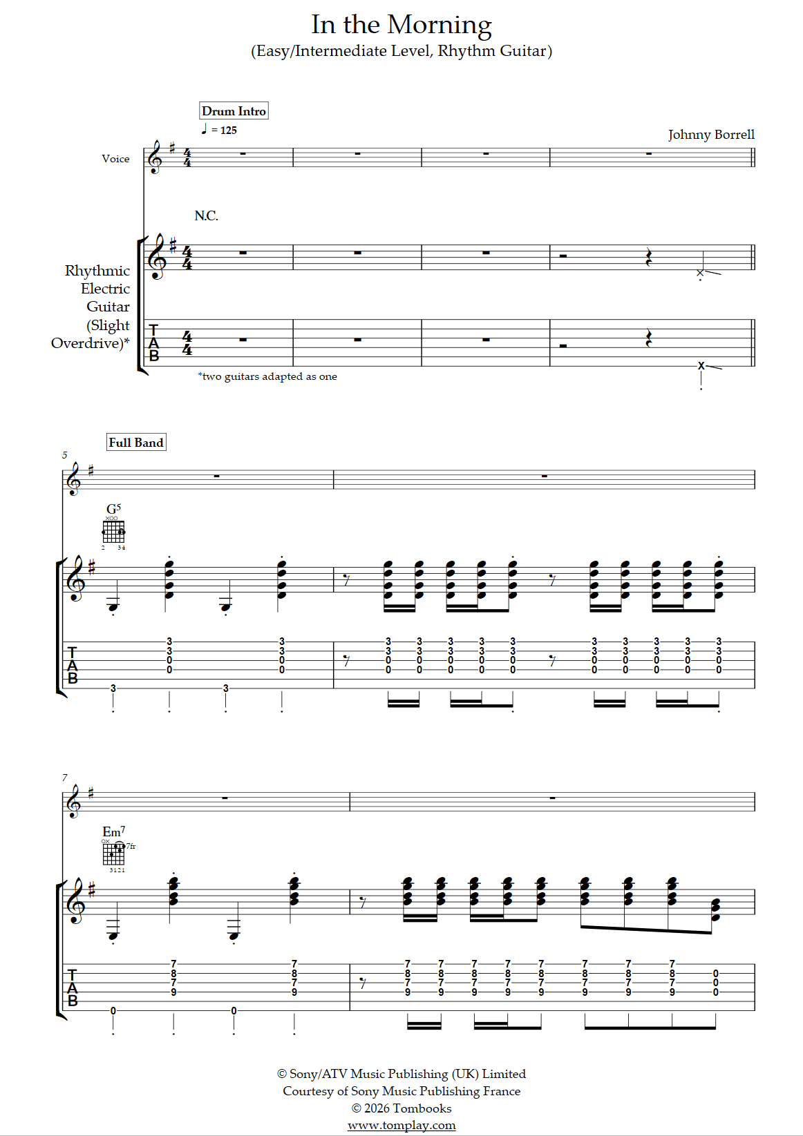In the Morning (Easy/Intermediate Level, Rhythm Guitar) (Razorlight ...