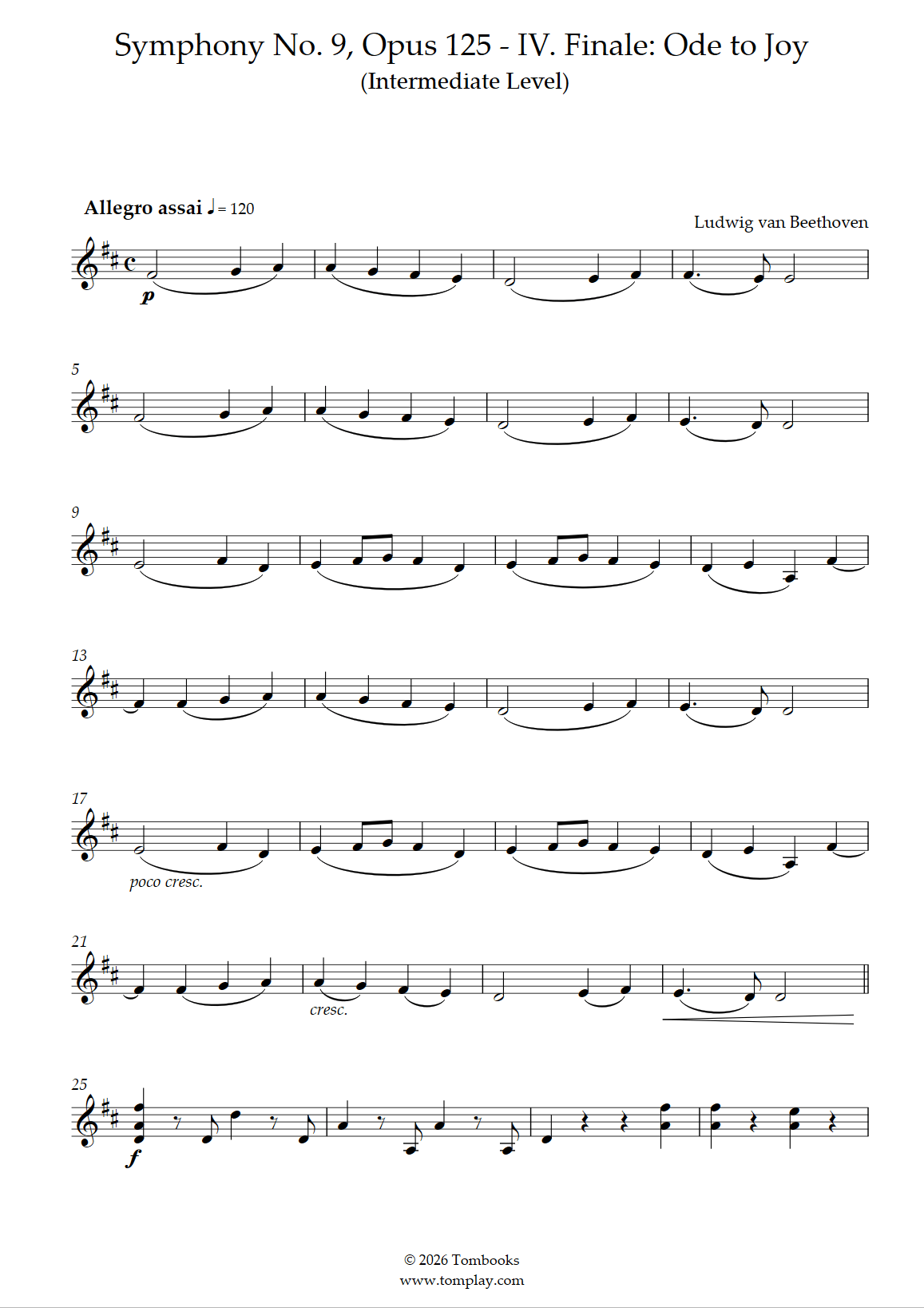 交響曲 第9番 Op.125〜第4楽章より歓喜の歌 (中級) (ベートーヴェン