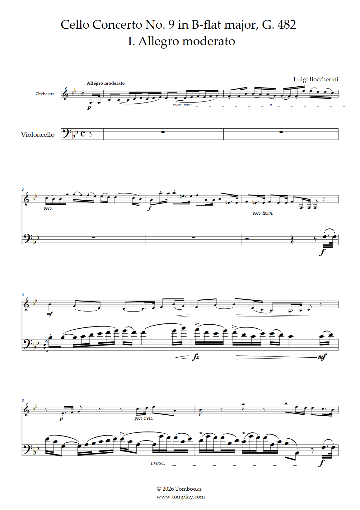 Cello Concerto No. 9 in B-flat major, G. 482 - I. Allegro moderato ...