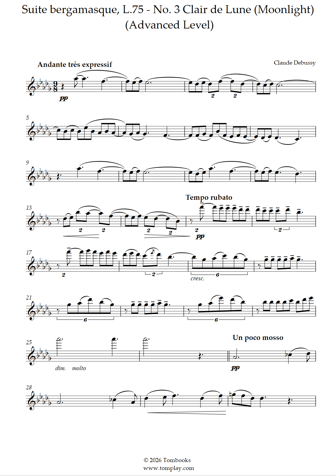 Suite bergamasque, L.75 - No. 3 Clair de Lune (Moonlight) (Advanced ...